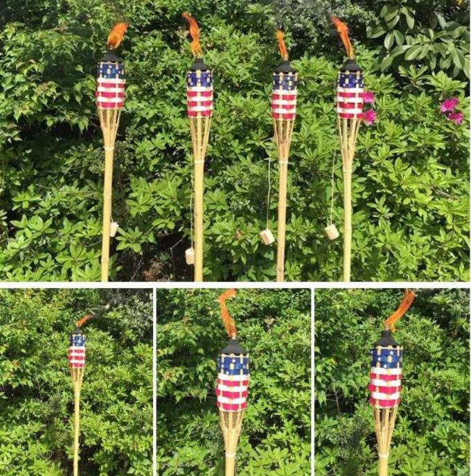 Natuurlijke bamboe tiki fakkel met zwarte metaal wickehouder voor buitenversiering 3