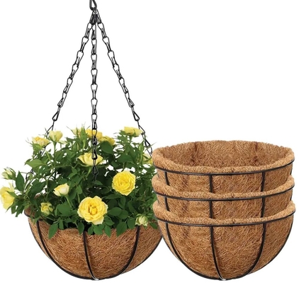 Metalen hangende mand met kokosnoot coir liner hangende bloemenmand met ketting Indoor Outdoor Plant Flower Pot