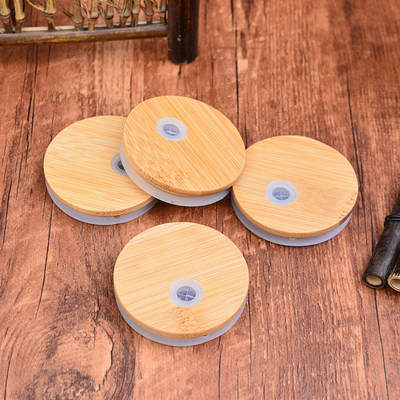 Silicium Ring Bamboo Airtight Lids Mouth Breed Mason Jar Glass Beer Can met Straw Hole