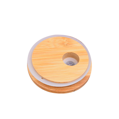 Silicium Ring Bamboo Airtight Lids Mouth Breed Mason Jar Glass Beer Can met Straw Hole