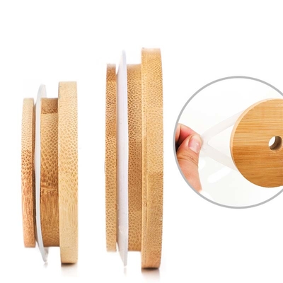 Regelmatige Mond Mason Jar 70mm Deksels van de Bamboekruik met Straw Hole Reusable Jar Lids