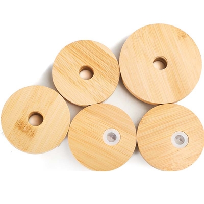Regelmatige Mond Mason Jar 70mm Deksels van de Bamboekruik met Straw Hole Reusable Jar Lids