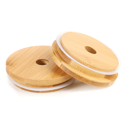 Regelmatige Mond Mason Jar 70mm Deksels van de Bamboekruik met Straw Hole Reusable Jar Lids