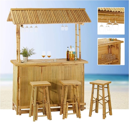 Buiten Tiki Bar Set Verstelbare Voeten Buiten Bar Tafel met Acacia Hout Top opslag voor feest Tuin Keuken