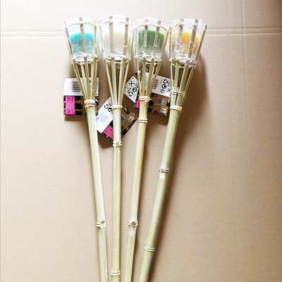 Tuin licht bamboe flitser met zwarte metaal wick houder voor buiten decoratie natuurlijke bamboe tiki flitser