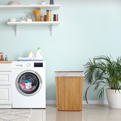 Natuurlijke bamboe wasmand met katoenen voering∙∙ Opvouwbare kledingmand voor slaap- en badkameropslag