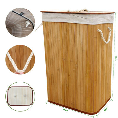Natuurlijke bamboe wasmand met katoenen voering∙∙ Opvouwbare kledingmand voor slaap- en badkameropslag